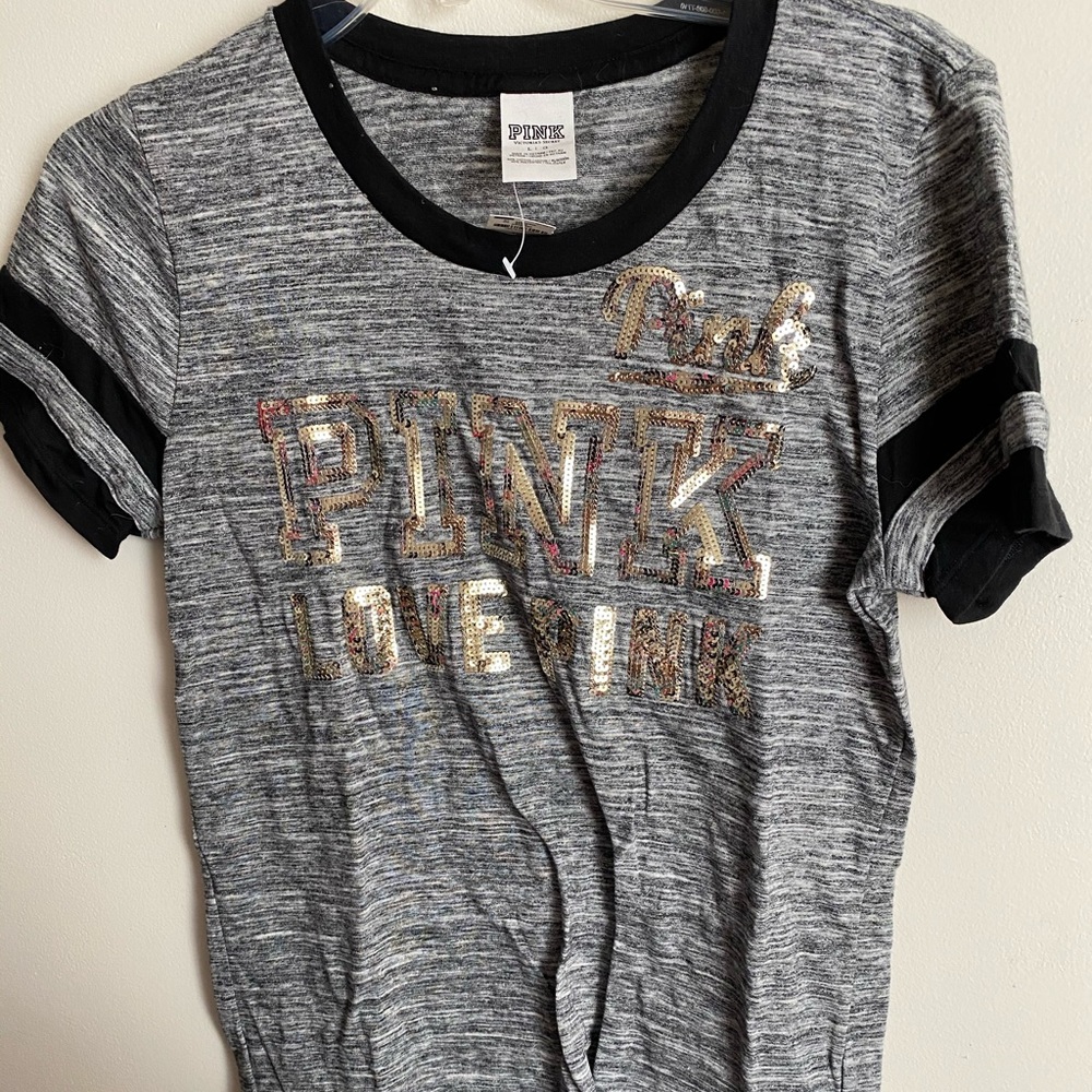 Victoria’s Secret Pink grey gold sequins bling top